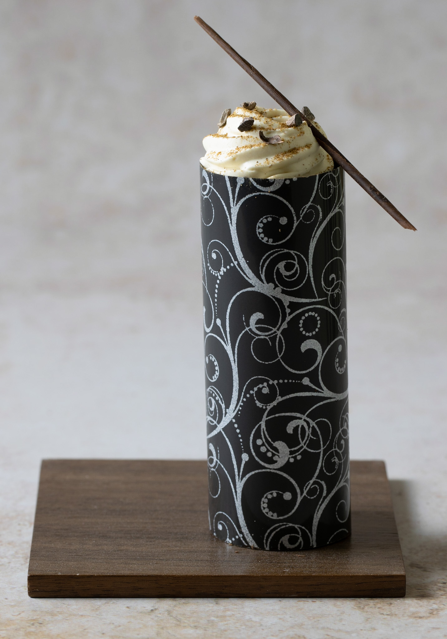 Cylinder of chocolate with mousse in it